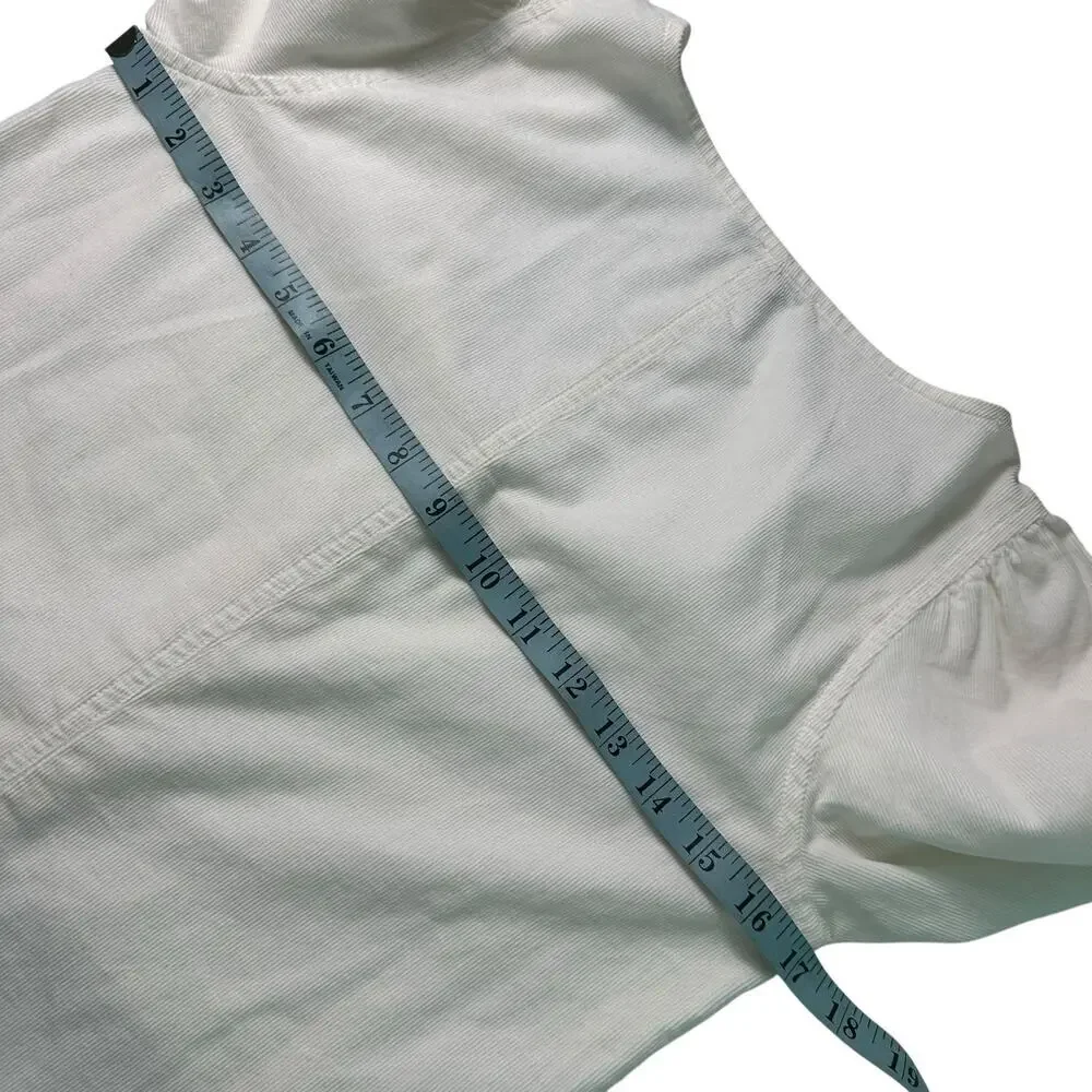 Madewell Corduroy Shirred-Sleeve Button-Front Shirt Ivory Blouse Top Size XS‎